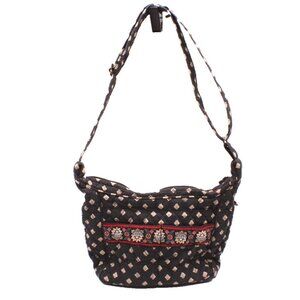 Vera Bradley Floral Black Red Crossbody Bag Purse Quilted Zip Top Many Pockets